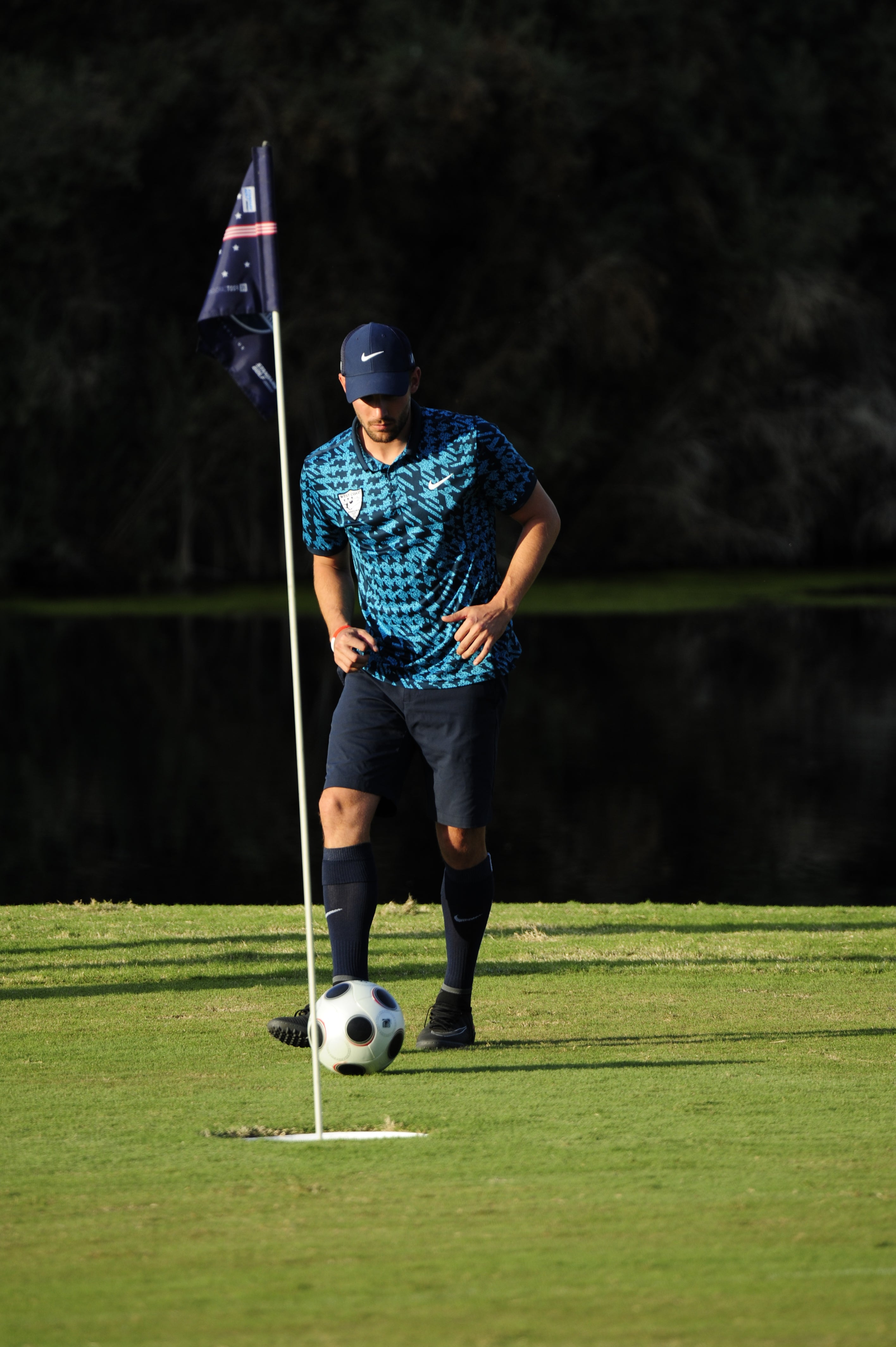 Image of FootGolf player finishing a hole, AFGL Tour 2016